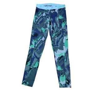 Nike Pro Hyperwarm Leggings Digital Camo Pixel Teal Navy Blue Sporty Active L